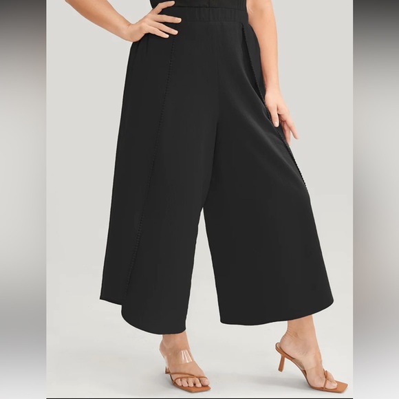 Plain Elastic Waist Lace Detail Wrap Hem Loose Pants - Picture 4 of 4